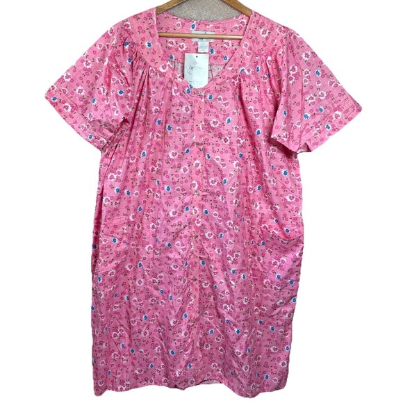 Casual Nights Plus Size 2X Mumu House Dress Night Gown Floral Snaps Pockets NEW - Picture 1 of 4